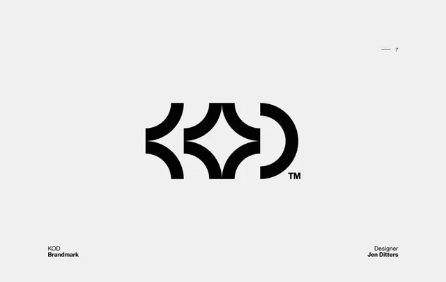 KOD geometric negative-space brandmark, minimal, geometric, light