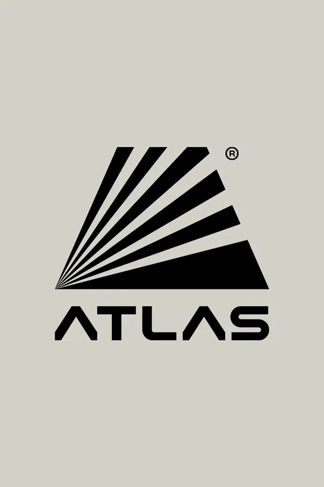 ATLAS fanned-ray logo mark, minimal, geometric, monochrome