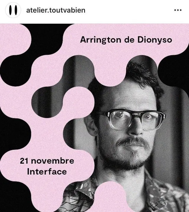 Atelier Tout Va Bien event poster with blobby pink mask, minimal, abstract, light