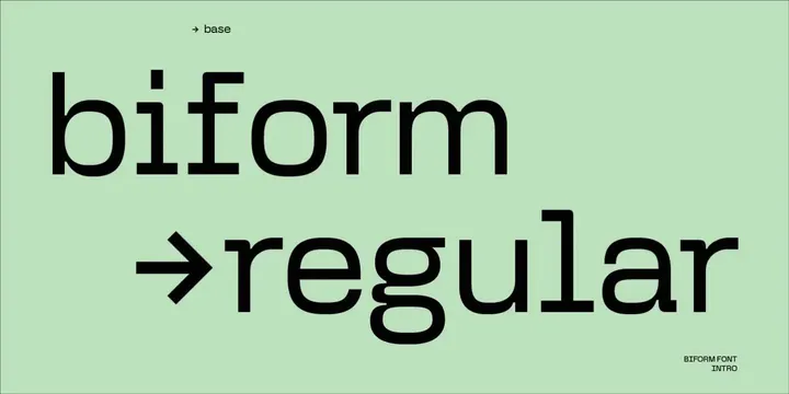Biform typeface specimen on mint green, minimal, swiss, light