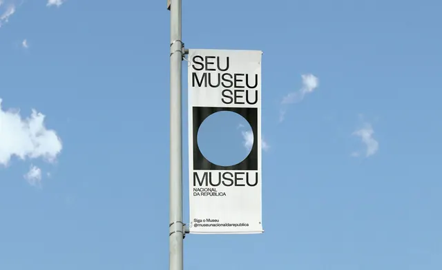 Museu Nacional banner: SEU MUSEU SEU with sky cutout, minimal, swiss, light