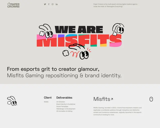 Esports rebrand case-study hero with doodle accents, playful, editorial, warm