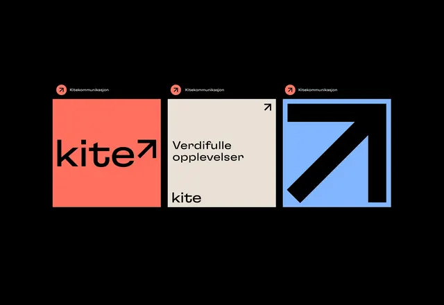 Kite brand tiles with arrow logo, minimal, geometric, high-contrast