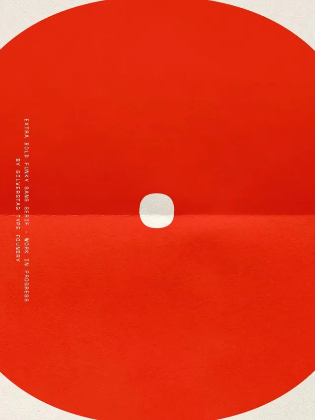 Red folded-disc type foundry poster, minimal, geometric, warm