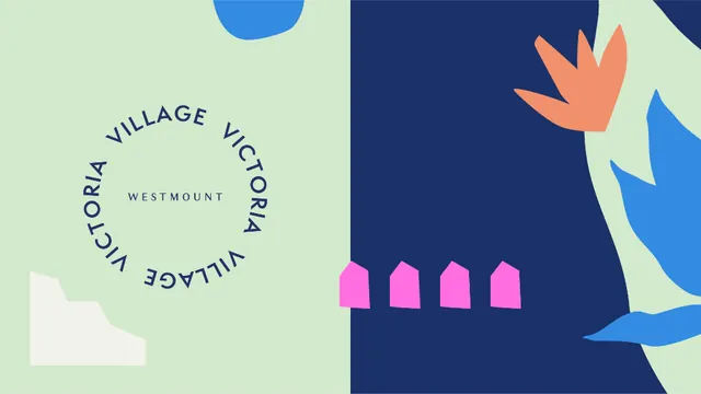 Victoria Village circular wordmark and shapes, minimal, organic, cool