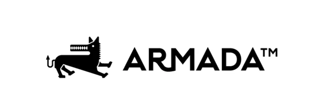 Armada heraldic-beast horizontal logo, minimal, monochrome, dark
