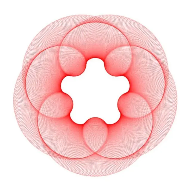 Red spirograph rosette, geometric, line-art, warm