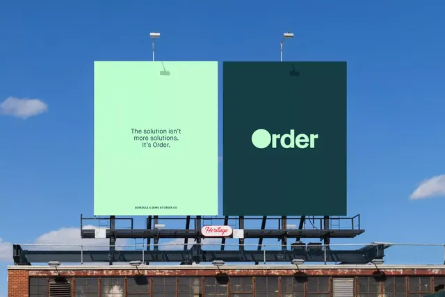 Order twin rooftop billboard identity, minimal, corporate-clean, cool