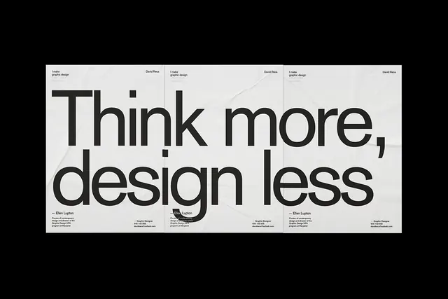 Think more, design less poster triptych, minimal, swiss, light