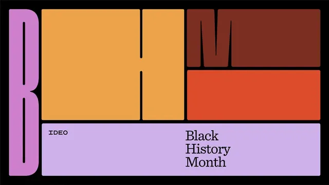 IDEO Black History Month color-block letterform banner, geometric, flat, warm