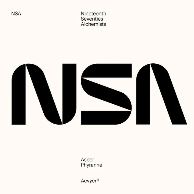 NSA stencil-cut display wordmark layout, minimal, swiss, light