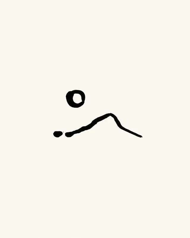 Hand-drawn brush face mark, minimal, line-art, light