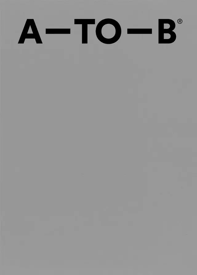 A-TO-B wordmark, top-anchored on grey, minimal, swiss, muted