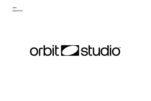 Orbit Studio wordmark with lens glyph, minimal, geometric, light