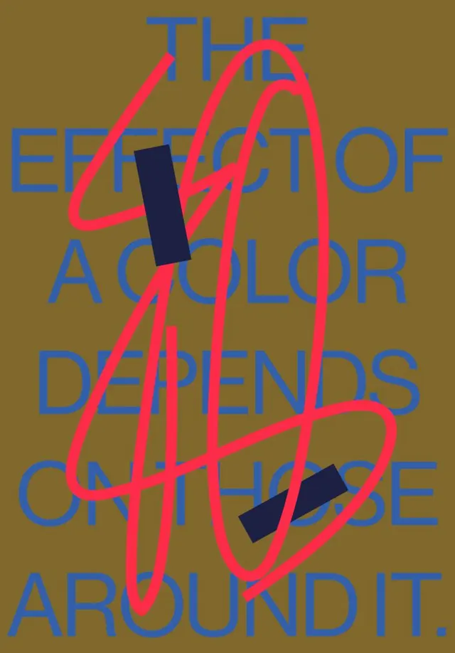 Olive poster with scrawled red overlay on blue type, editorial, swiss, earthy