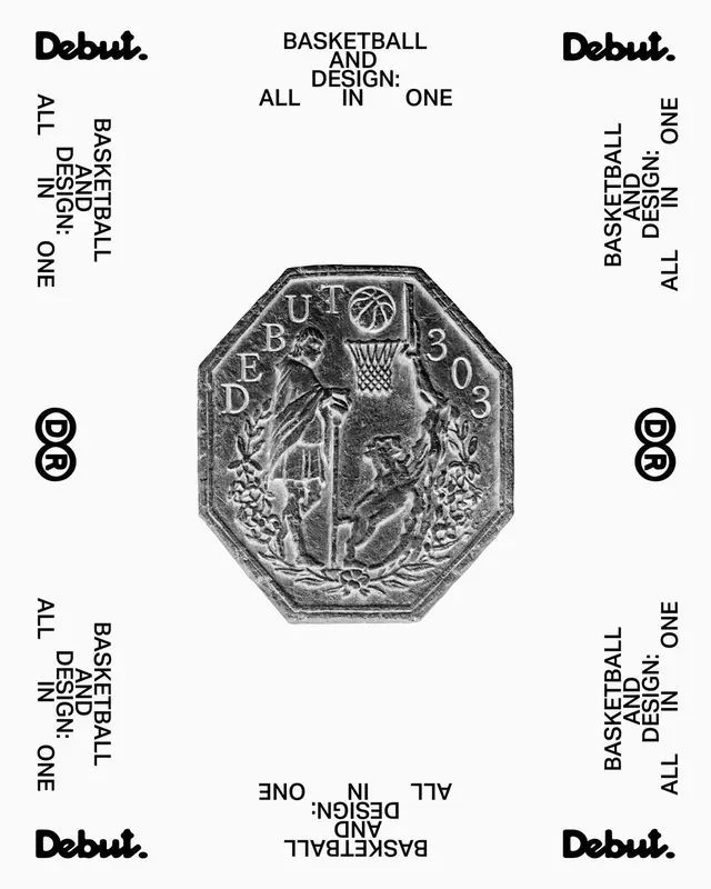 Debut basketball coin seal poster, retro, monochrome, light