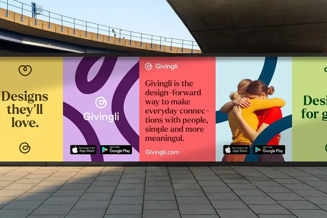Givingli outdoor hoarding in color-blocked panels, minimal, geometric, vibrant