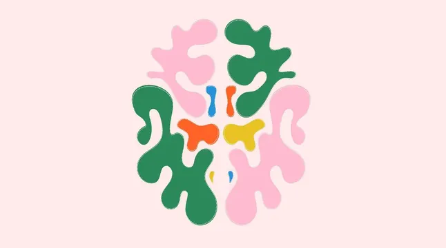 Symmetrical brain illustration in organic blobs, illustrated, organic, pastel