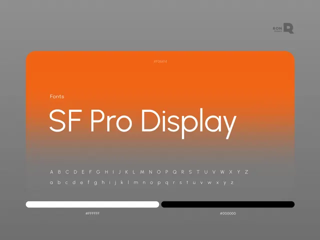 SF Pro Display type-spec card with orange swatch, minimal, flat, warm