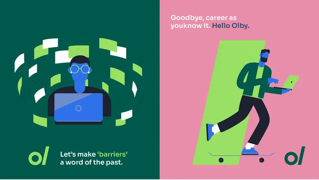 Olby split brand illustrations, flat, illustrated, vibrant