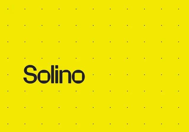 Solino wordmark on yellow dot grid, minimal, geometric, vibrant