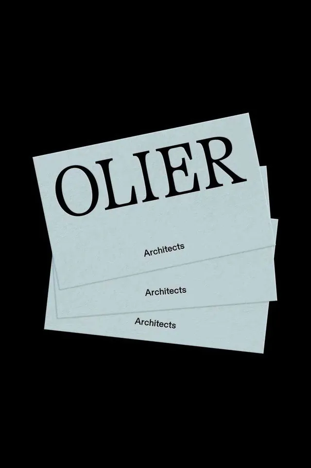 Olier Architects business card stack, minimal, editorial, light