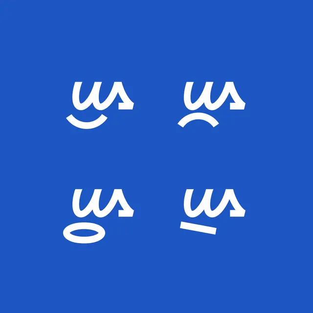 ws monogram with four emoji faces, minimal, geometric, vibrant