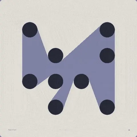 Dot-and-shape M monogram mark, geometric, abstract, muted