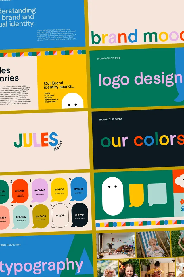 Jules playful brand guideline deck, playful, flat, vibrant