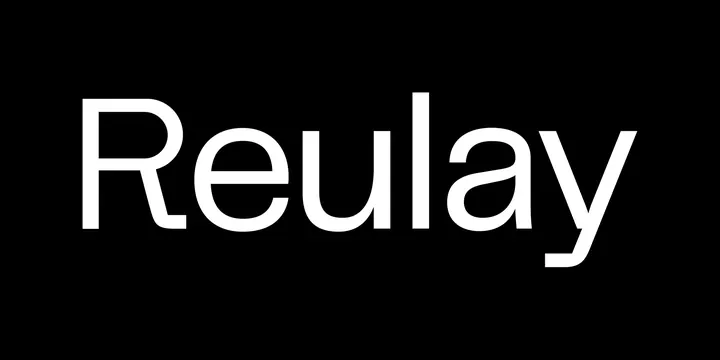 Reulay white-on-black wordmark, minimal, geometric, dark