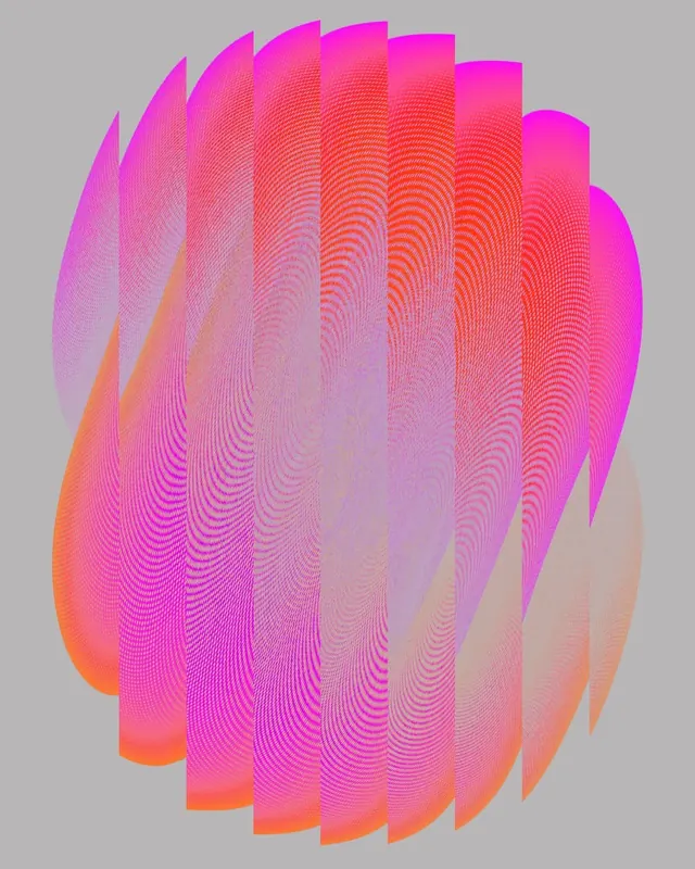 Sliced moire gradient orb, abstract, gradient-heavy, warm