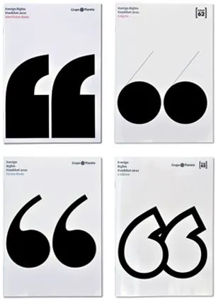 Oversized quote-mark catalog cover series, minimal, swiss, light