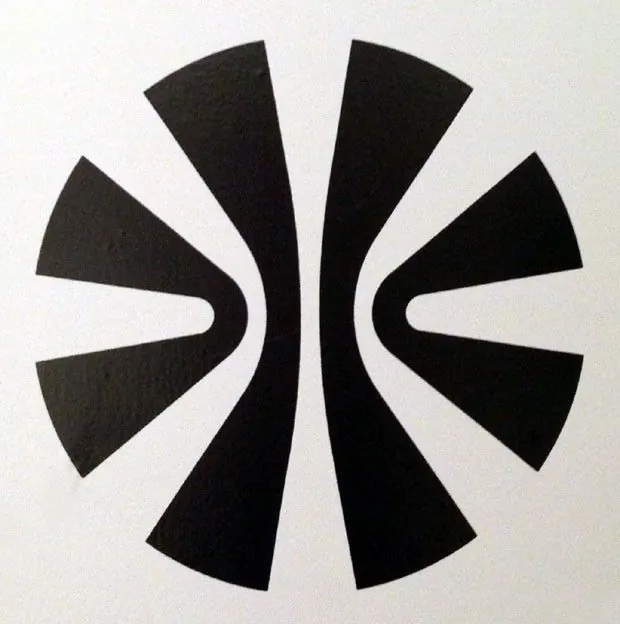 Mirrored-wedge radial logo mark, minimal, geometric, light