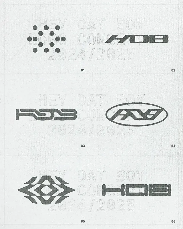 HDB Y2K chrome logo concept sheet, y2k, geometric, monochrome