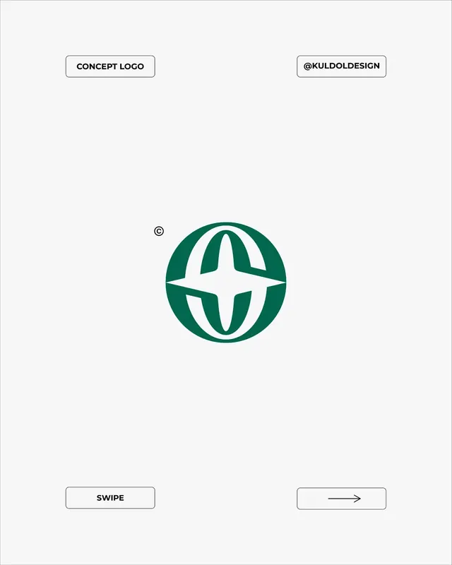 Teal circular monogram with four-point star negative space, minimal, geometric, light