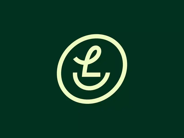 Monoline L coin mark on deep green, minimal, line-art, dark