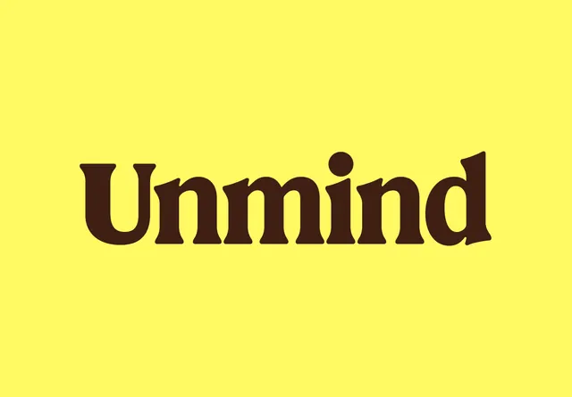 Unmind serif wordmark on yellow, minimal, retro, warm