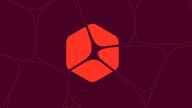 Red isometric cube mark on Voronoi field, geometric, abstract, vibrant