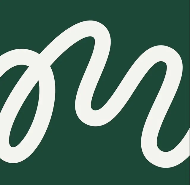 Looping cursive monogram on forest green, organic, minimal, dark