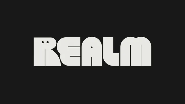 REALM chunky rounded display wordmark, geometric, dark-mode, dark