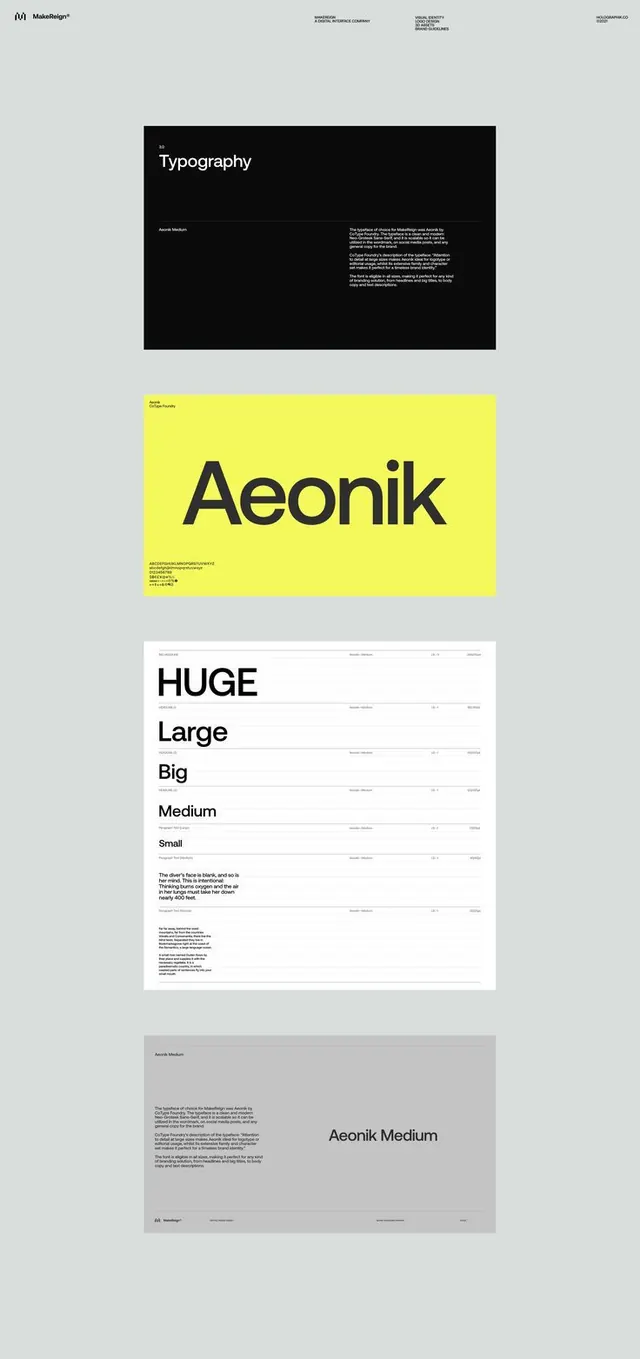 Aeonik typography guideline pages, minimal, swiss, monochrome