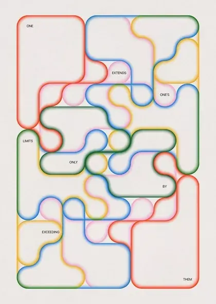 Interlocking-pipe maze type poster, abstract, organic, light