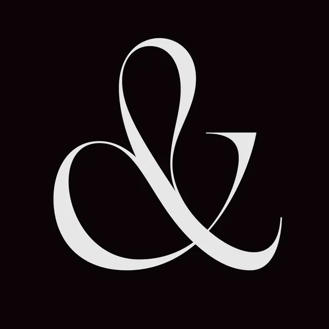 Calligraphic ampersand glyph, minimal, monochrome, dark