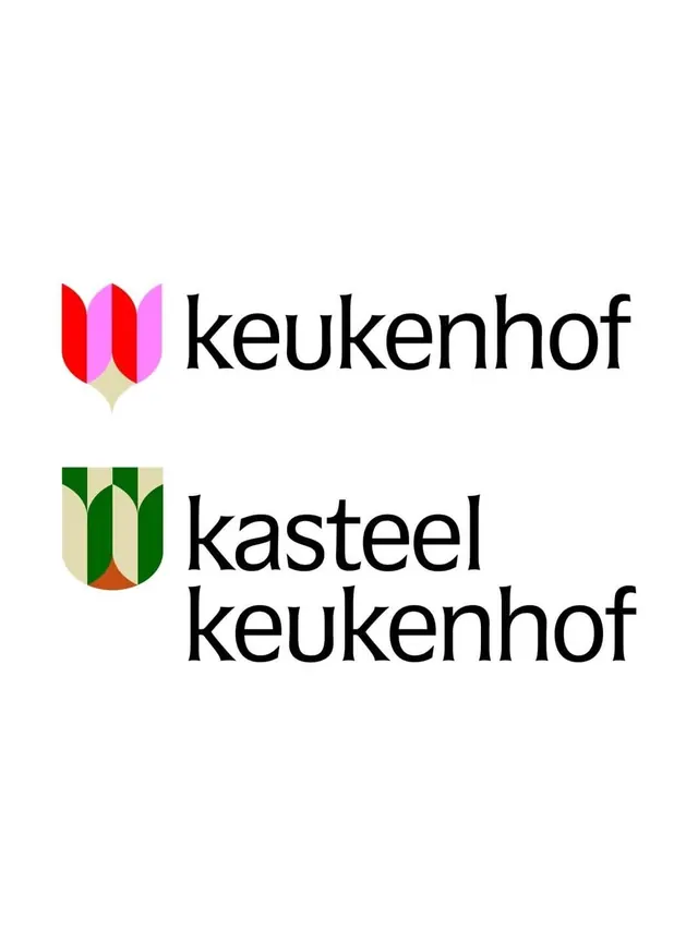 Keukenhof tulip-crest logo with sub-brand, minimal, geometric, vibrant