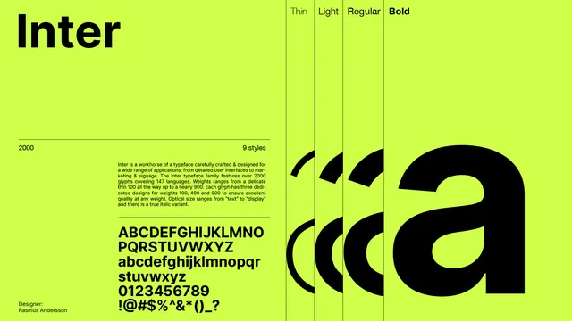 Inter type specimen on lime poster, swiss, minimal, light