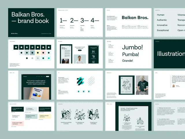 Balkan Bros brand book overview grid, minimal, corporate-clean, light