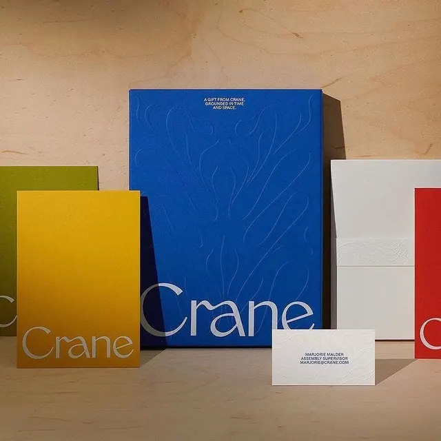 Crane stationery set in primary colors, minimal, editorial, vibrant