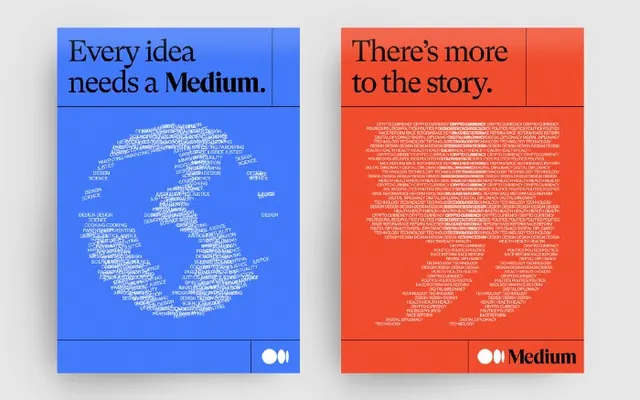 Medium poster pair: type-built globe and quote marks, editorial, minimal, vibrant