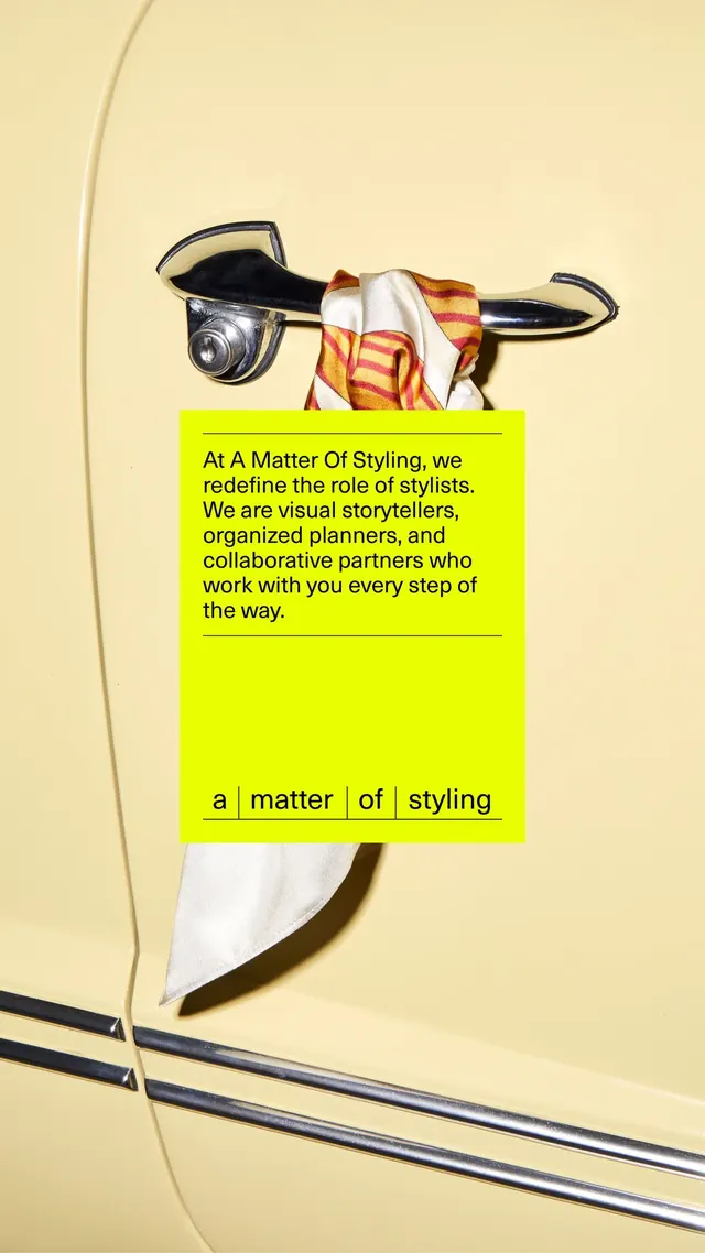 Silk-scarf and neon card styling poster, minimal, editorial, warm