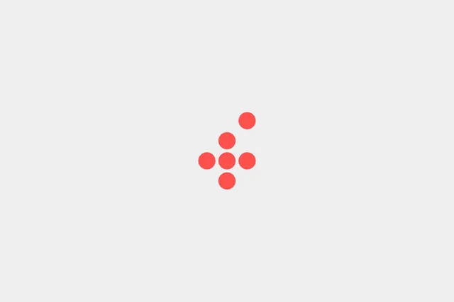 Coral-dot arrow mark on warm grey, minimal, geometric, light